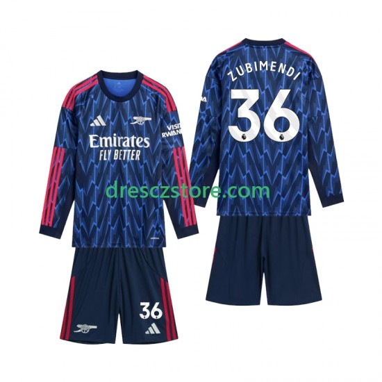 Arsenal Zubimendi 36 Venkovní Dres 2025-2026 Dlouhý rukáv Děti Fotbalové Dresy