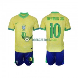 Brazílie Neymar JR 10 Domácí Dres 2024 Krátký rukáv Děti Fotbalové Dresy