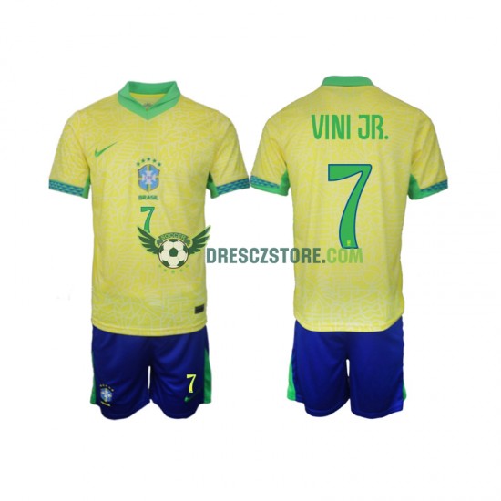 Brazílie VINI JR 7 Domácí Dres 2024 Krátký rukáv Děti Fotbalové Dresy