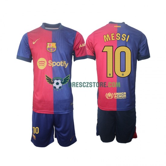 FC Barcelona Lionel Messi 10 Domácí Dres 2024-2025 Krátký rukáv Děti Fotbalové Dresy