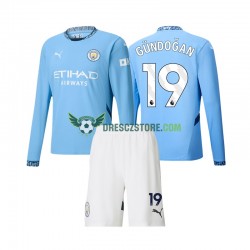 Manchester City Gundogan 19 Domácí Dres 2024-2025 Dlouhý rukáv Děti Fotbalové Dresy