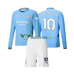Manchester City Jack Grealish 10 Domácí Dres 2024-2025 Dlouhý rukáv Děti Fotbalové Dresy
