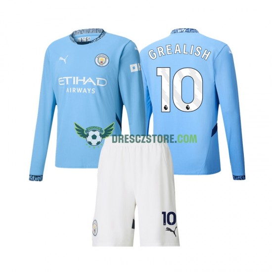 Manchester City Jack Grealish 10 Domácí Dres 2024-2025 Dlouhý rukáv Děti Fotbalové Dresy