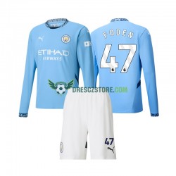 Manchester City Phil Foden 47 Domácí Dres 2024-2025 Dlouhý rukáv Děti Fotbalové Dresy