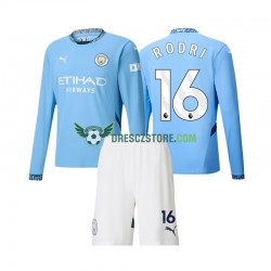 Manchester City Rodri 16 Domácí Dres 2024-2025 Dlouhý rukáv Děti Fotbalové Dresy