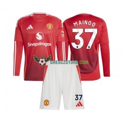 Manchester United Kobbie Mainoo 37 Domácí Dres 2024-2025 Dlouhý rukáv Děti Fotbalové Dresy