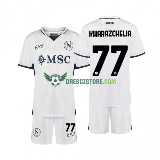 SSC Neapol Khvicha Kvaratskhelia 77 Venkovní Dres 2024-2025 Krátký rukáv Děti Fotbalové Dresy