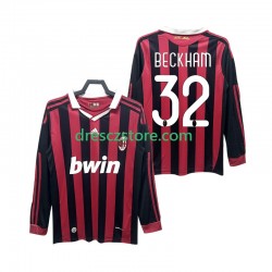 AC Milán BECKHAM 32 2009 Retro Domácí Dres 2010 Dlouhý rukáv Muže Fotbalové Dresy