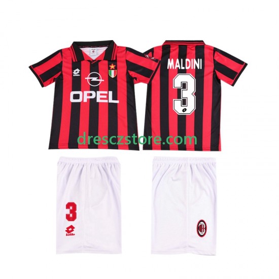 AC Milán MALDINI 3 1996 1997 Retro Domácí Dres Krátký rukáv Děti Fotbalové Dresy