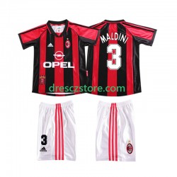 AC Milán MALDINI 3 Retro Domácí Dres 1998 1999 Krátký rukáv Děti Fotbalové Dresy
