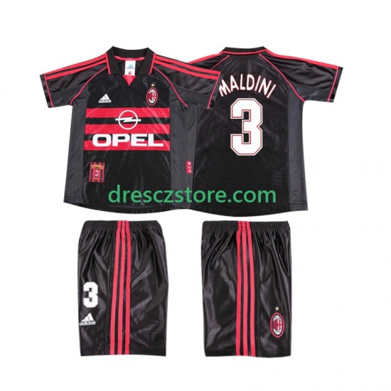 AC Milán MALDINI 3 Retro Alternativní Dres 1998 1999 Krátký rukáv Děti Fotbalové Dresy