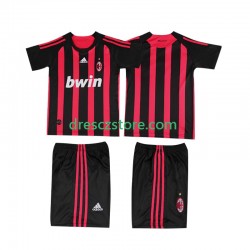 AC Milán 2009 Retro Domácí Dres 2008 Krátký rukáv Děti Fotbalové Dresy