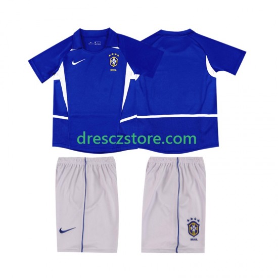 Brazílie Retro Venkovní Dres 2002 Krátký rukáv Děti Fotbalové Dresy