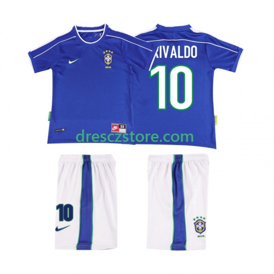Brazílie RIVALDO 10 Retro Venkovní Dres 1998 Krátký rukáv Děti Fotbalové Dresy