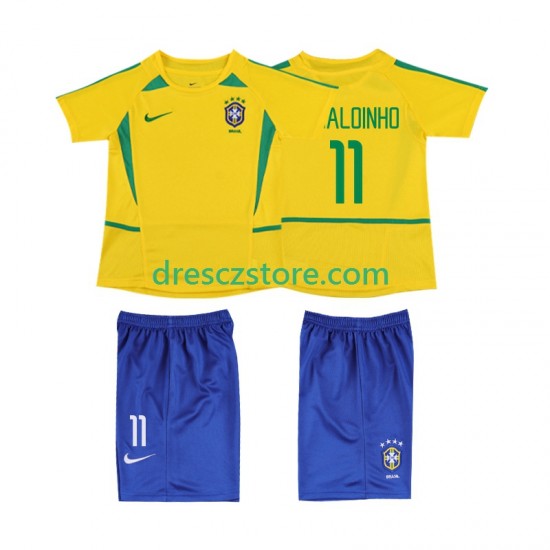 Brazílie RONALOINHO 11 Retro Domácí Dres 2002 Krátký rukáv Děti Fotbalové Dresy