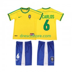 Brazílie Roberto Carlos 6 Retro Domácí Dres 1998 Krátký rukáv Děti Fotbalové Dresy