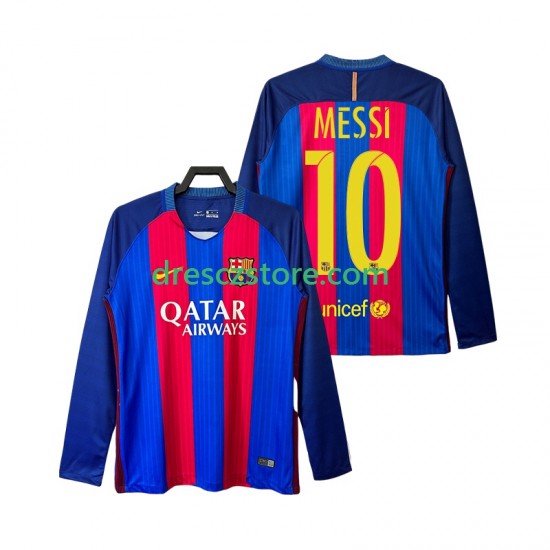 FC Barcelona Lionel Messi 10 2016 2017 Retro Domácí Dres Dlouhý rukáv Muže Fotbalové Dresy