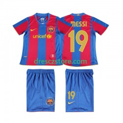 FC Barcelona Lionel Messi 19 2007 Retro Domácí Dres 2008 Krátký rukáv Děti Fotbalové Dresy