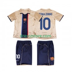 FC Barcelona RONALDINHO 10 2001 Retro Venkovní Dres 2002 Krátký rukáv Děti Fotbalové Dresy