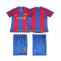 FC Barcelona 2007 Retro Domácí Dres 2008 Krátký rukáv Děti Fotbalové Dresy