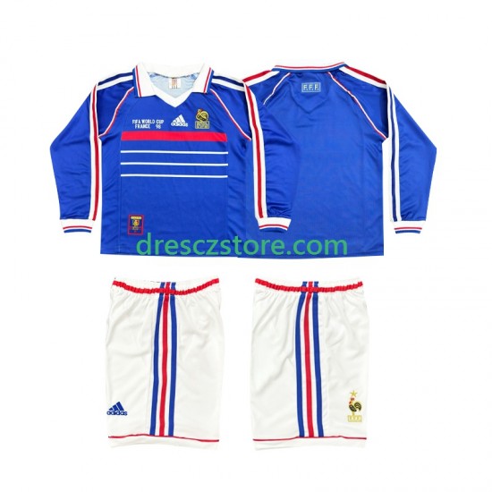 Francie Retro Domácí Dres 1998 Dlouhý rukáv Děti Fotbalové Dresy