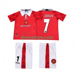 Manchester United BECKHAM 7 1996 1997 Retro Domácí Dres Krátký rukáv Děti Fotbalové Dresy