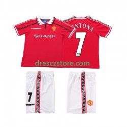 Manchester United CONTONA 7 Retro Domácí Dres 1998 1999 Krátký rukáv Děti Fotbalové Dresy