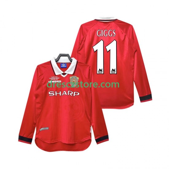 Manchester United Giggs 11 2000 Retro Domácí Dres 1999 Dlouhý rukáv Muže Fotbalové Dresy