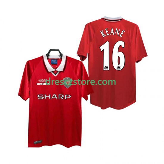 Manchester United Keane 16 2000 Retro Domácí Dres 1999 Krátký rukáv Muže Fotbalové Dresy