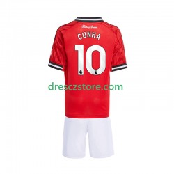Manchester United Matheus Cunha 10 Domácí Dres 2025-2026 Krátký rukáv Děti Fotbalové Dresy