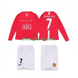 Manchester United Ronaldo 7 Premier League 2009 Retro Domácí Dres 2008 Dlouhý rukáv Děti Fotbalové Dresy