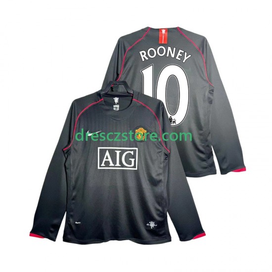 Manchester United Rooney 10 2007 Retro Venkovní Dres 2008 Dlouhý rukáv Muže Fotbalové Dresy