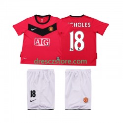 Manchester United SCHOLES 18 2009 Retro Domácí Dres 2010 Krátký rukáv Děti Fotbalové Dresy