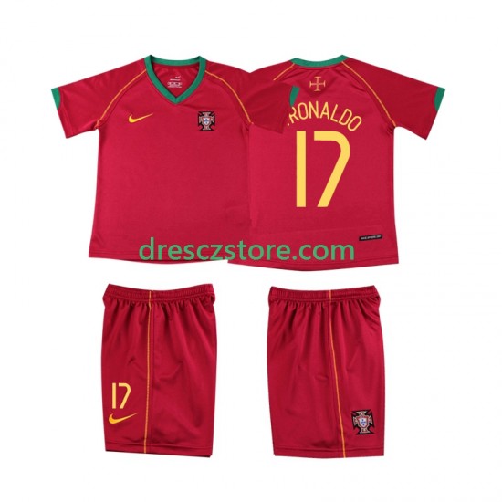 Portugalsko Cristiano Ronaldo 17 Retro Domácí Dres 2006 Krátký rukáv Děti Fotbalové Dresy