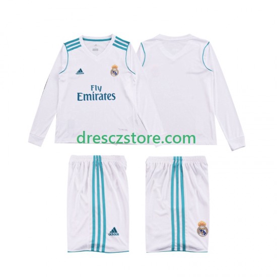 Real Madrid 2017 2018 Retro Domácí Dres Dlouhý rukáv Děti Fotbalové Dresy