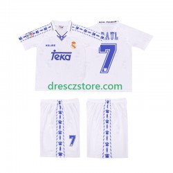 Real Madrid RAUL 7 1996 1997 Retro Domácí Dres Krátký rukáv Děti Fotbalové Dresy