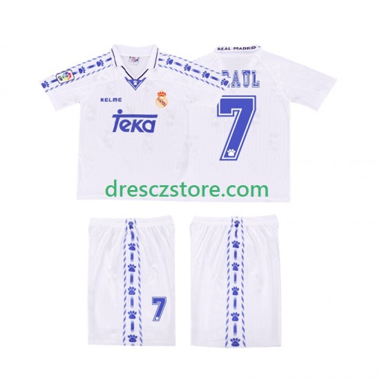 Real Madrid RAUL 7 1996 1997 Retro Domácí Dres Krátký rukáv Děti Fotbalové Dresy