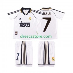Real Madrid RAUL 7 2000 Retro Domácí Dres 1998 Krátký rukáv Děti Fotbalové Dresy
