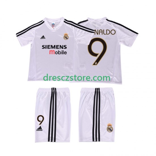 Real Madrid RONALDO 9 5 Retro Domácí Dres 2004 2002 Krátký rukáv Děti Fotbalové Dresy