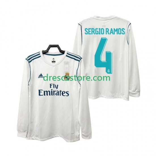 Real Madrid SERGIO RAMOS 4 2017 2018 Retro Domácí Dres Dlouhý rukáv Muže Fotbalové Dresy