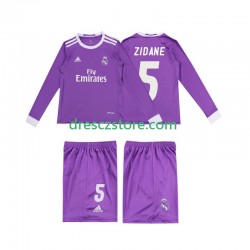 Real Madrid ZIDANE 5 2016 Retro Venkovní Dres Dlouhý rukáv Děti Fotbalové Dresy