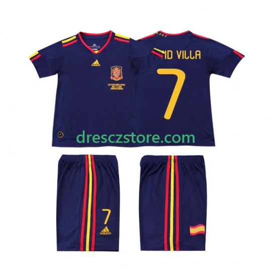 Španělsko DAVID VILLA 7 Retro Venkovní Dres 2010 Krátký rukáv Děti Fotbalové Dresy