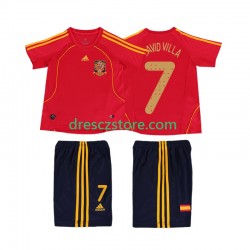 Španělsko DAVID VILLA 7 Retro Domácí Dres 2008 Krátký rukáv Děti Fotbalové Dresy