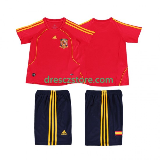 Španělsko Retro Domácí Dres 2008 Krátký rukáv Děti Fotbalové Dresy