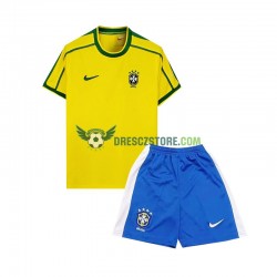 Brazílie Retro Domácí Dres 1998 Krátký rukáv Děti Fotbalové Dresy