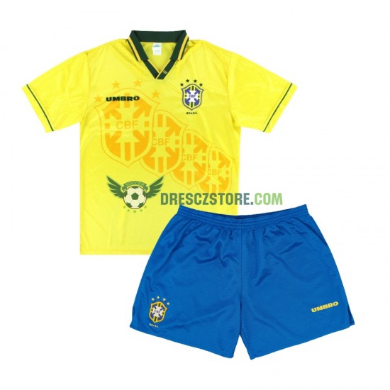 Brazílie Retro Domácí Dres 1994 Krátký rukáv Děti Fotbalové Dresy