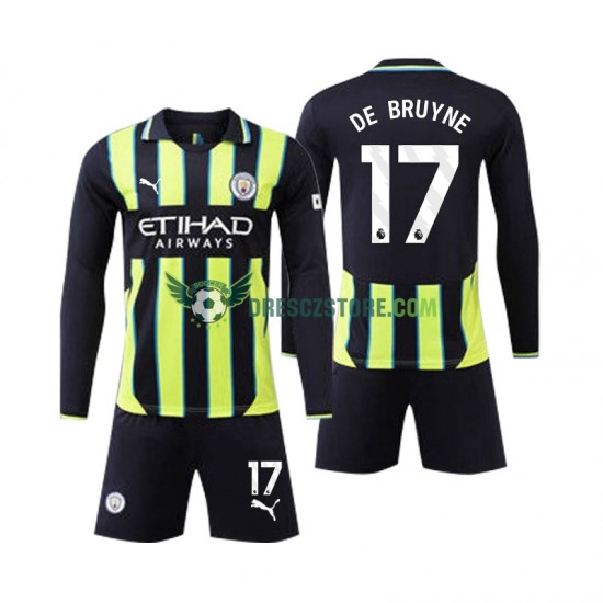 Manchester City Kevin De Bruyne 17 Venkovní Dres 2024-2025 Dlouhý rukáv Děti Fotbalové Dresy