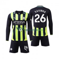 Manchester City Savinho 26 Venkovní Dres 2024-2025 Dlouhý rukáv Děti Fotbalové Dresy