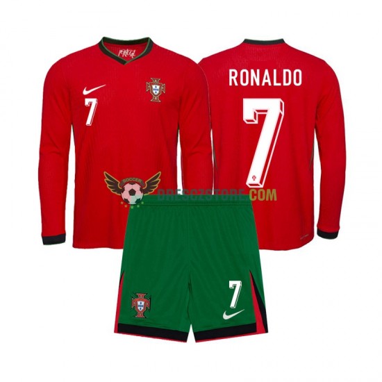 Portugalsko Ronaldo 7 Domácí Dres Euro 2024 Dlouhý rukáv Děti Fotbalové Dresy