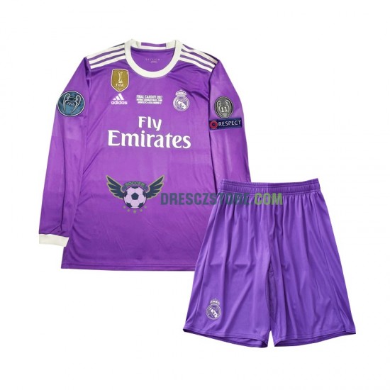 Real Madrid 2016 Retro Venkovní Dres Dlouhý rukáv Děti Fotbalové Dresy